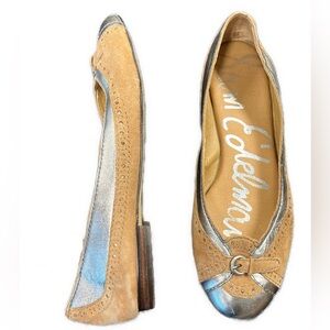 Sam Edelman Ballet Flats Sz 7 Silver Leather & Tan Suede Upper